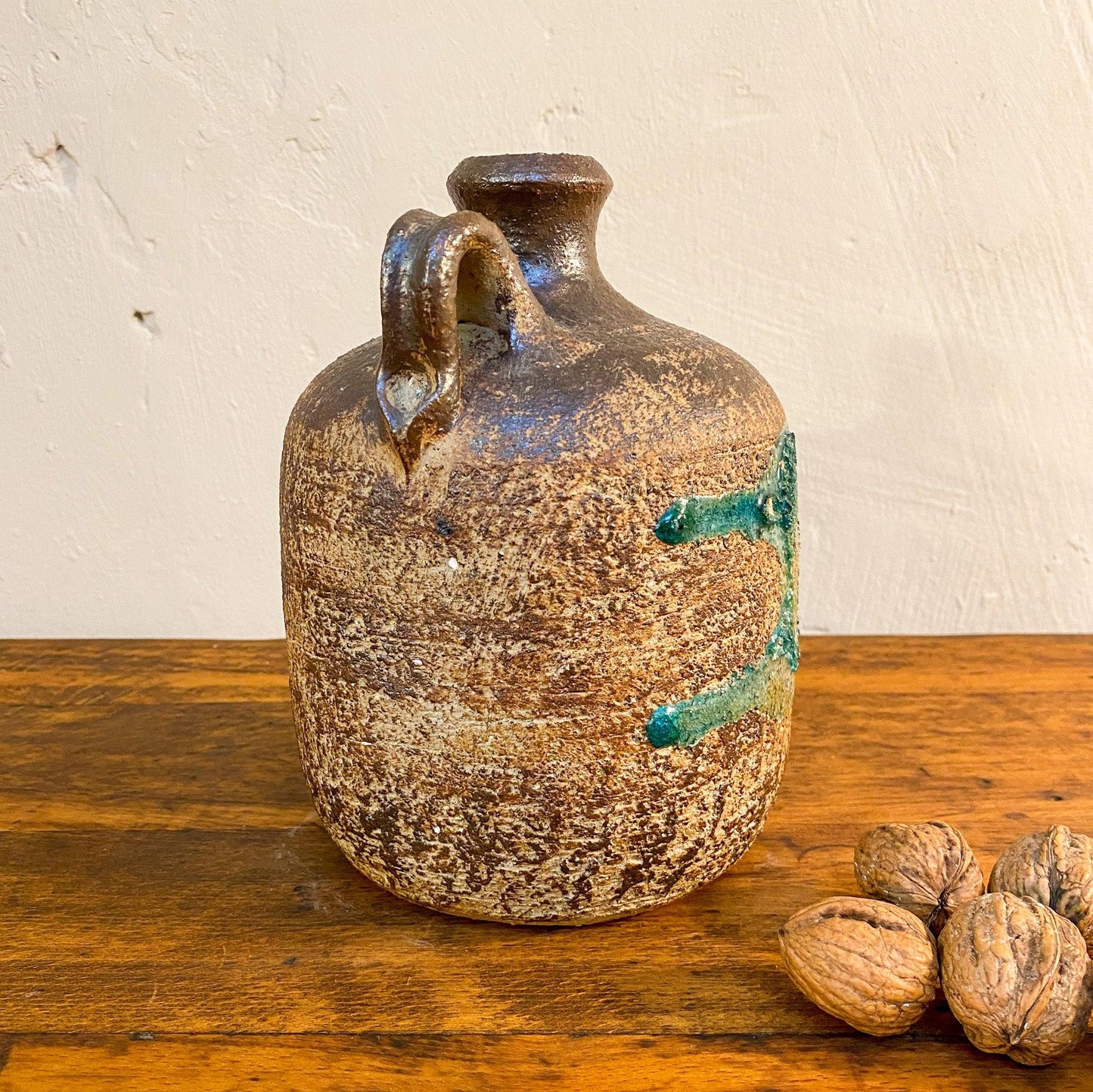 Faszinierende Vintage Vase mit petrolfarbenen Glas